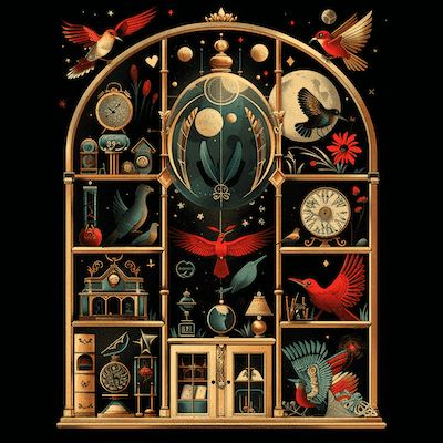 Illustration of a cabinet of curiosities